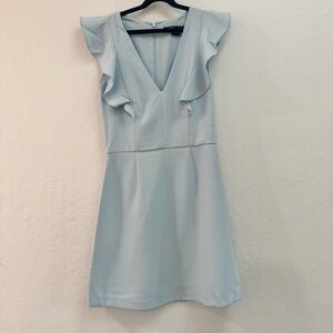 French Connection Light Blue Mini Dress with Ruffle Sleeves